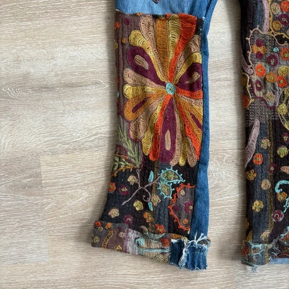 Handmade Upcycled 70s Flare Hippie Patchwork Jeans